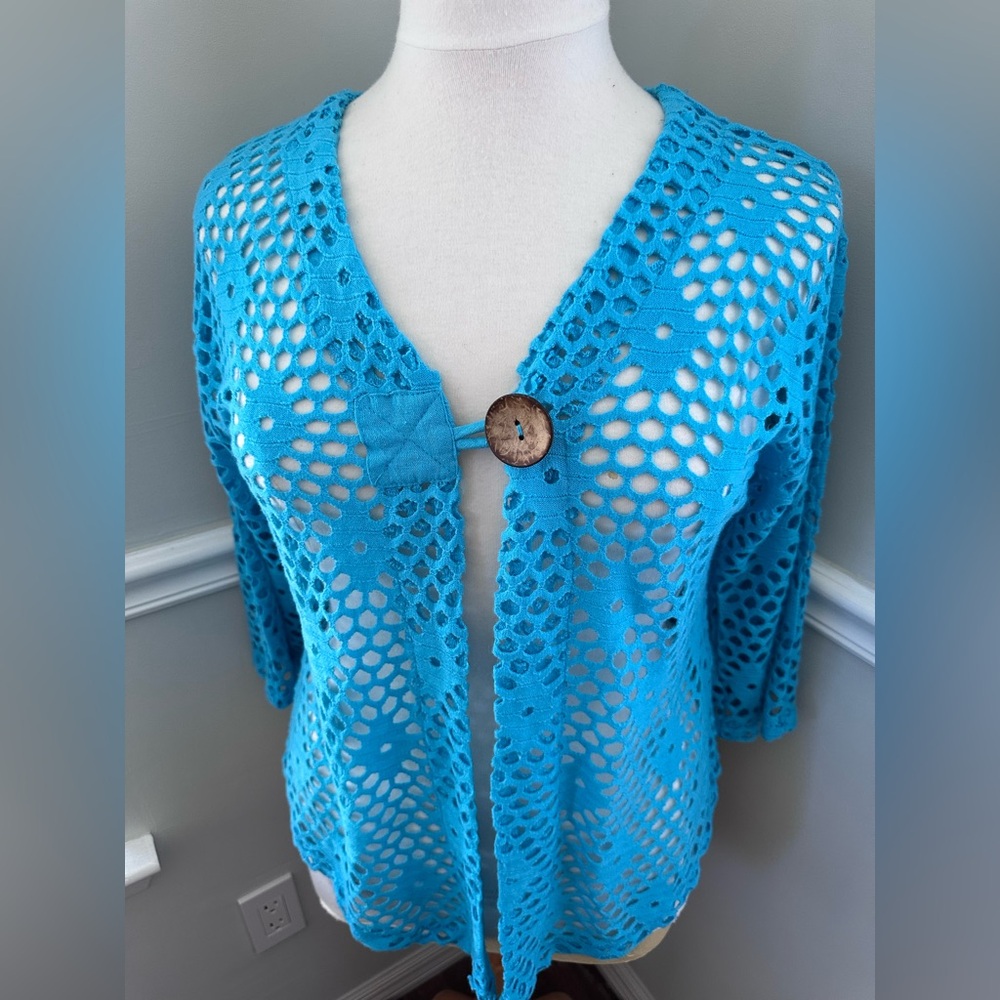 Emma G Blue Cardigan with Big Button